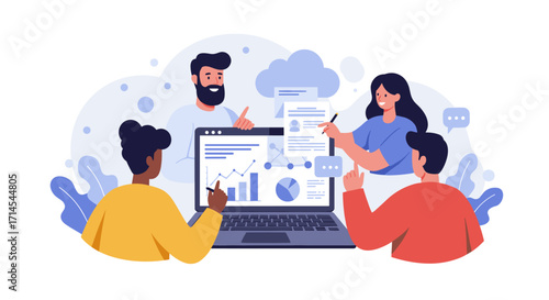 Business team collaboration on data analysis project vector illustration in flat style