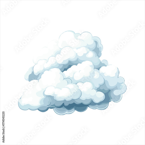Fluffy white cumulus cloud illustration.  A stylized, cartoon-like depiction of a puffy, cumulus cloud