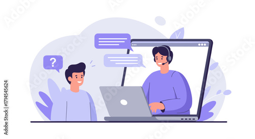 Online customer support vector illustration for digital communication and assistance concept