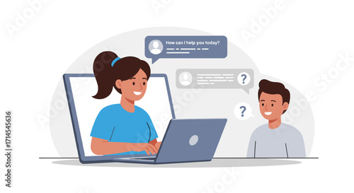 Online customer support vector illustration for digital communication and service concepts