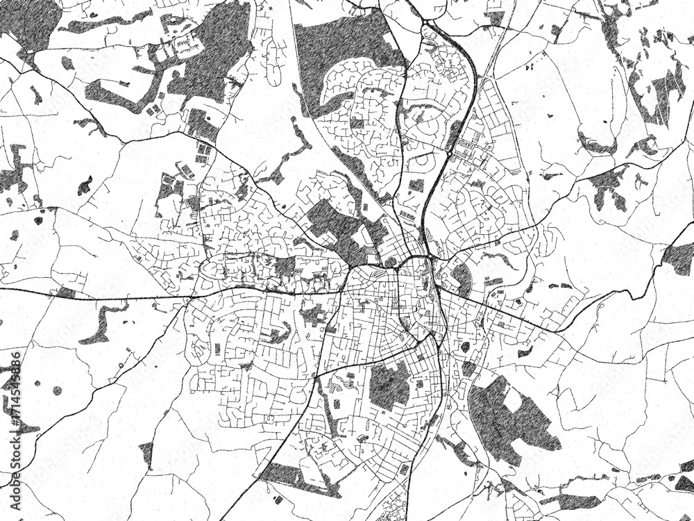 Naklejka premium Poster-ready black and white illustration map of Macclesfield, United Kingdom, detailed and artistic.