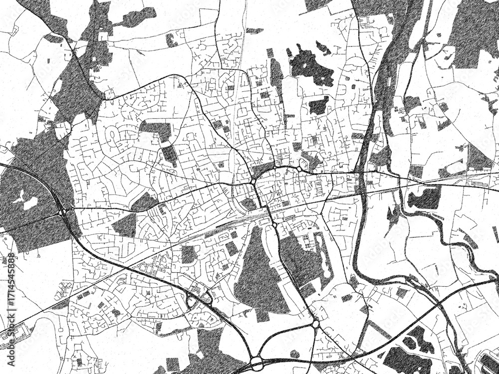 Naklejka premium Artistic urban sketch of Maidenhead, United Kingdom, detailed in black and white map form.