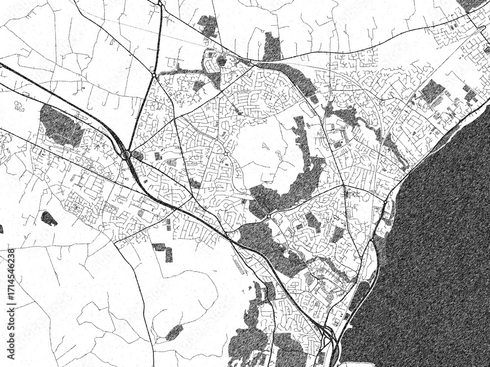Obraz premium Sketch-style black and white map of Newtownabbey, United Kingdom, perfect for illustration and wall art.