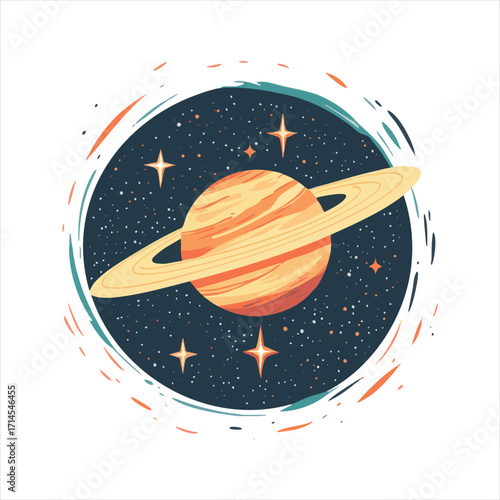 vector Cosmic ringed planet, starry night