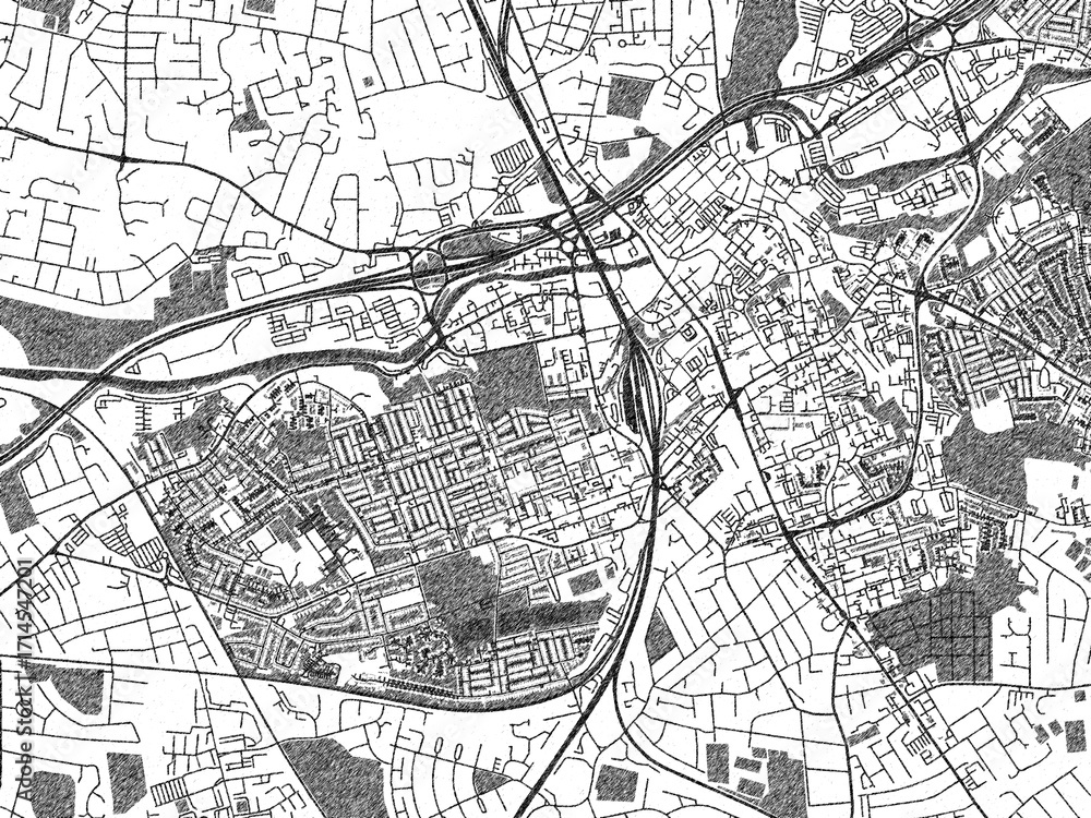 Fototapeta premium Monochrome sketch map of Stockport, United Kingdom, ideal for posters, prints, and travel design.