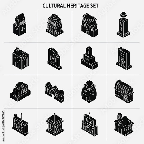 Comprehensive Vector Collection of Isometric Cultural Heritage Buildings and Historical Monuments Icons