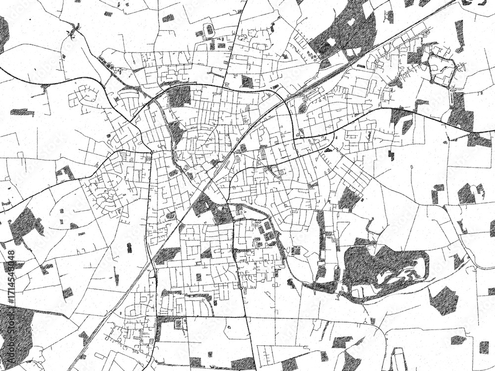 Obraz premium Minimalist monochrome city map of Ahlen, Germany, illustrated with urban detail.