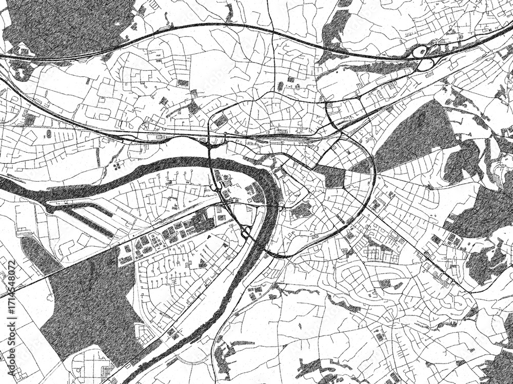 Fototapeta premium Sketch-style black and white map of Aschaffenburg, Germany, perfect for illustration and wall art.