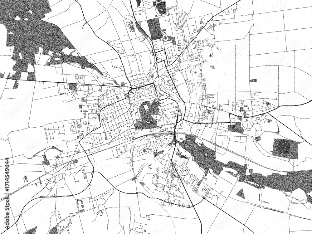 Naklejka premium Poster-ready monochrome city map of Gotha, Germany, with detailed streets and rivers.