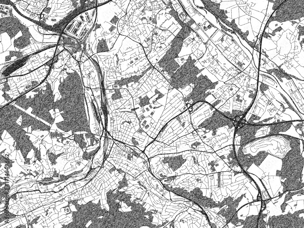 Fototapeta premium Urban black and white map of Hagen, Germany, designed in a sketch style for prints.