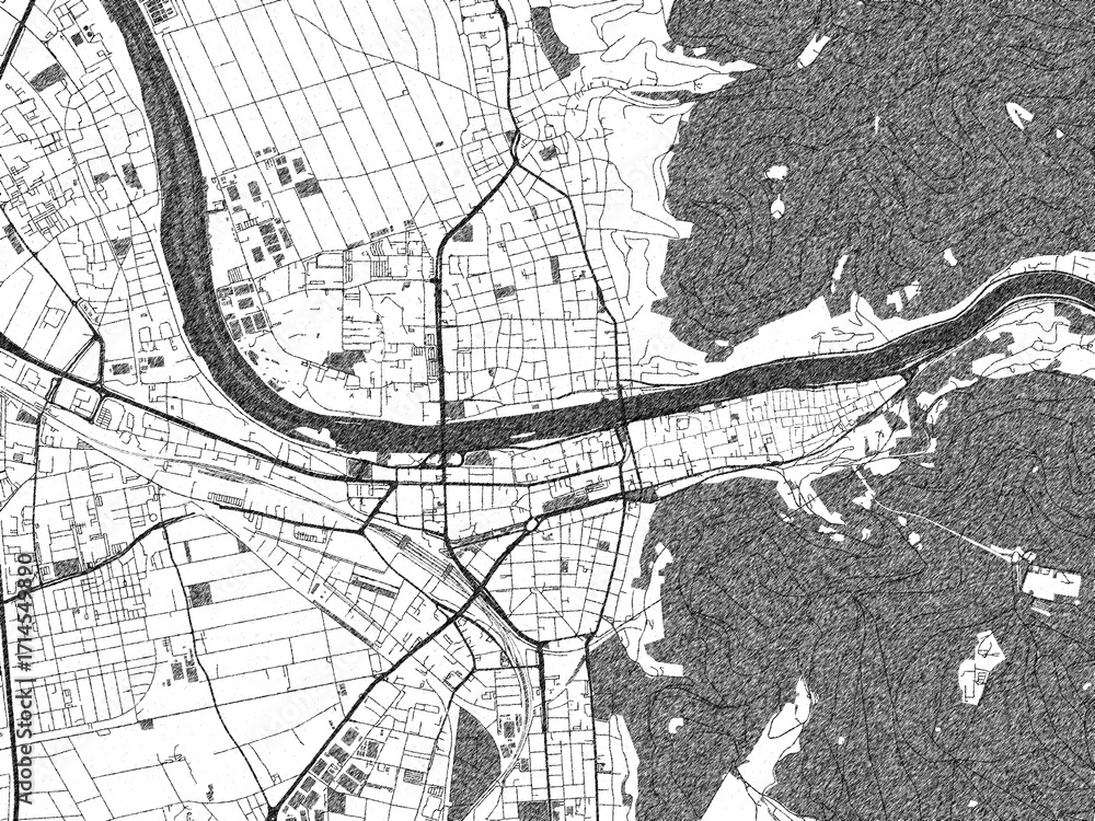 Naklejka premium Illustrated map of Heidelberg, Germany, in black and white hand-drawn digital style.