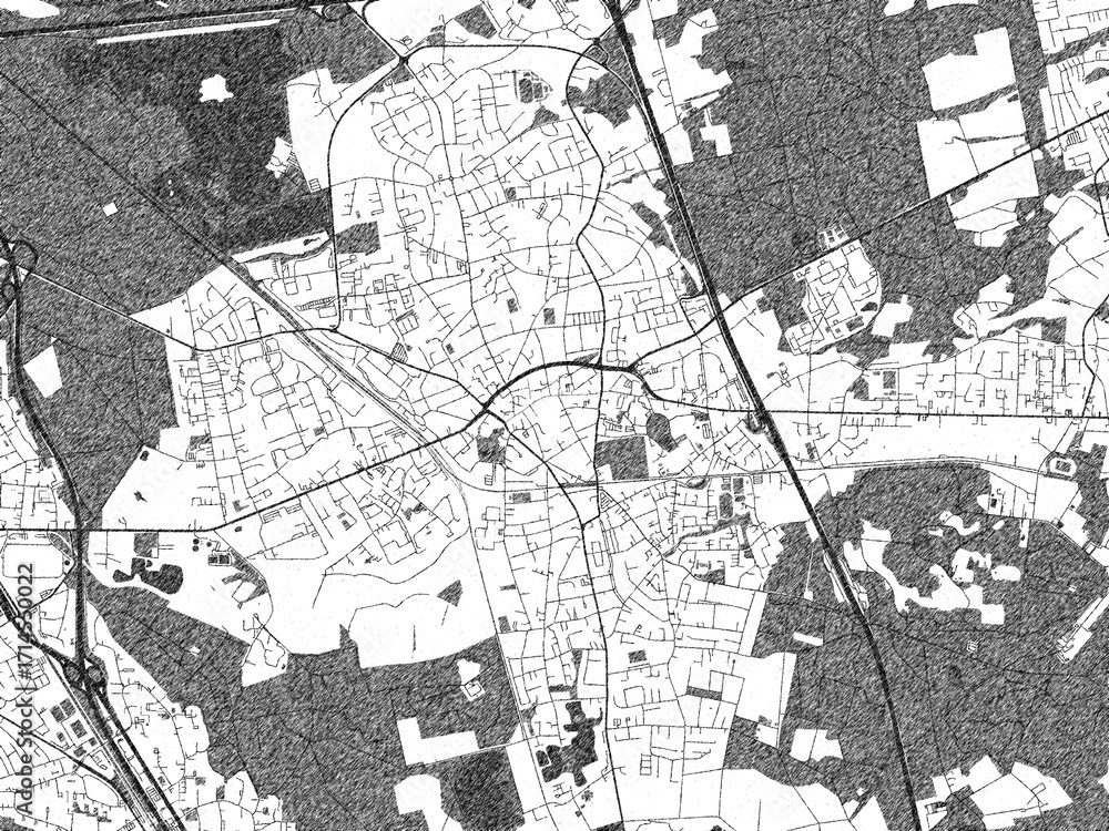 Fototapeta premium Artistic monochrome city map of Hilden, Germany, created in a hand-drawn style.