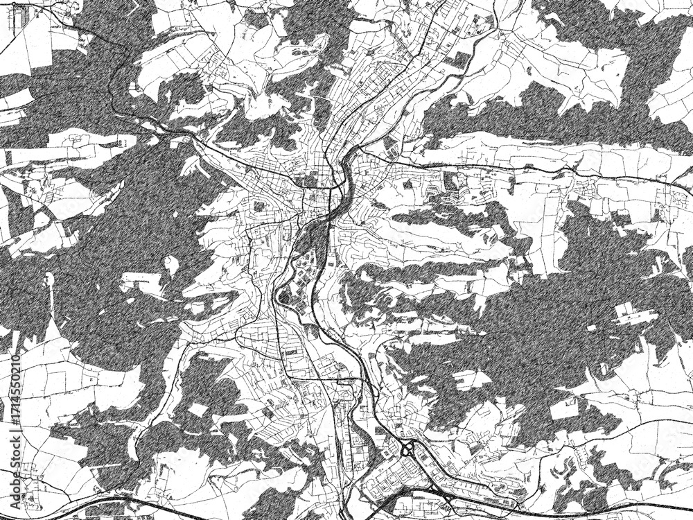 Obraz premium Minimal poster-style map of Jena, Germany, hand-drawn in monochrome.