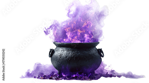 bubbling cauldron with purple potion isolated on transparent background