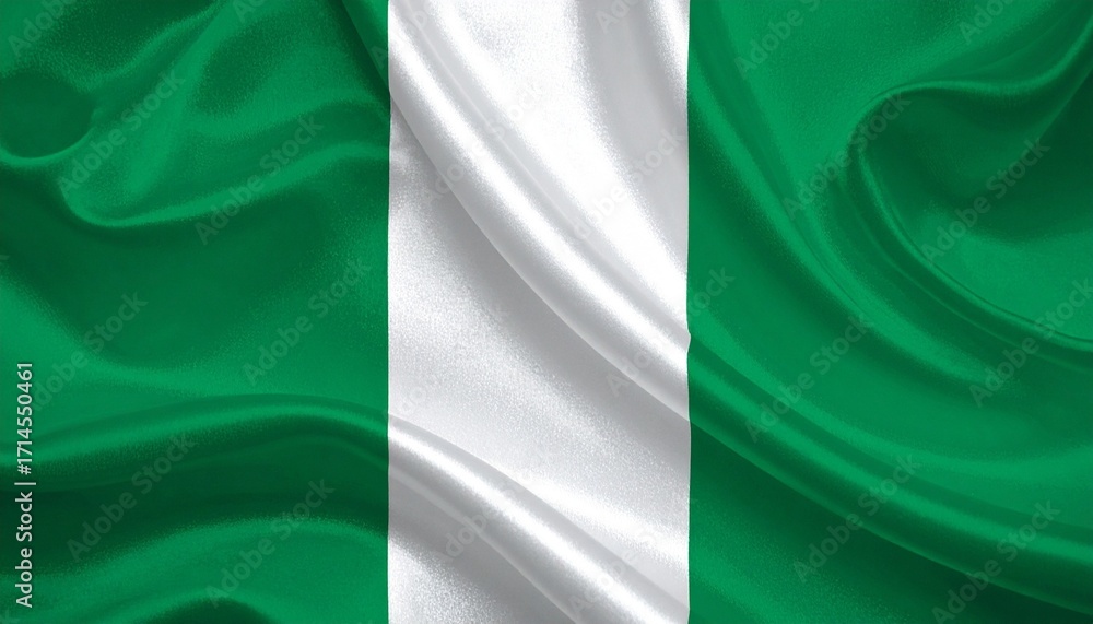 Obraz premium The flag of Nigeria waving naturally realistic fabric folds white background with light shading 