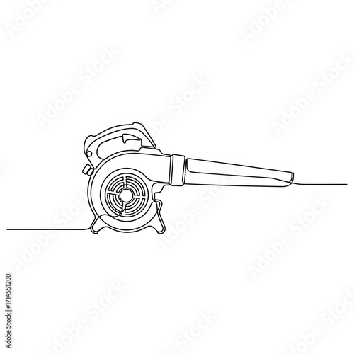 Leaf blower in minimalist one-line drawing style