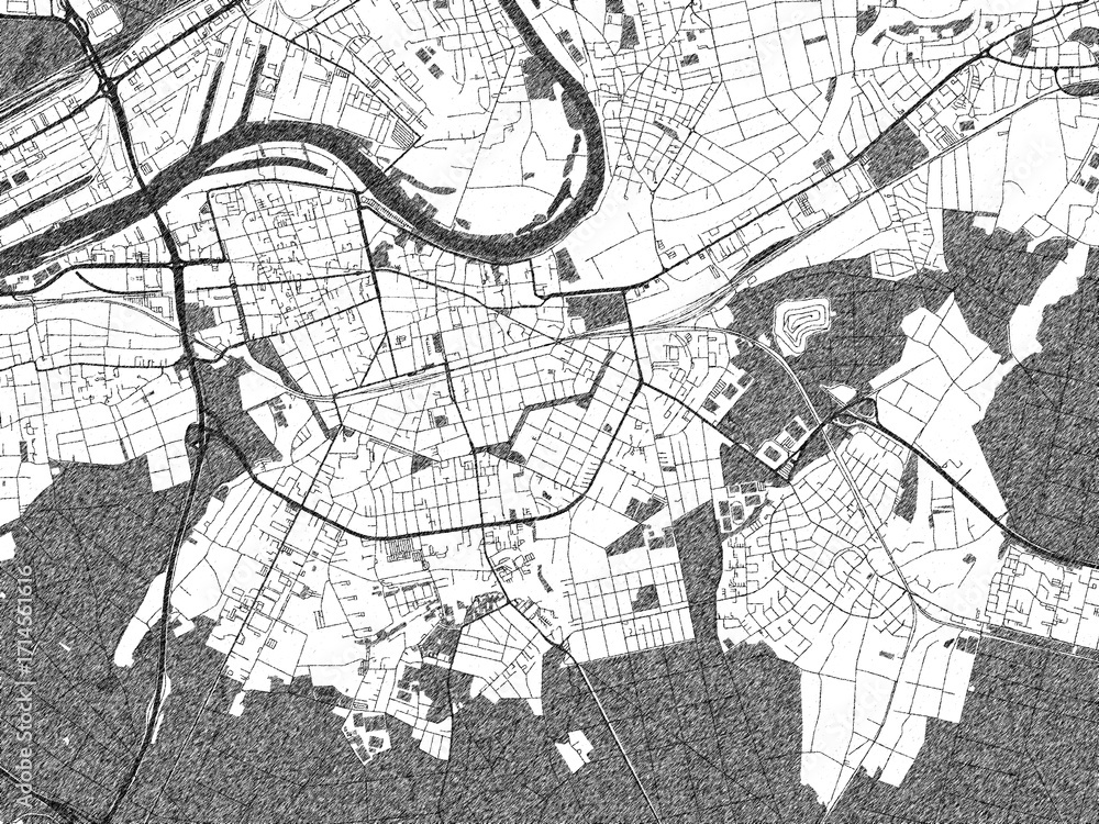 Fototapeta premium Monochrome hand-drawn map of Offenbach am Main, Germany, ideal for decorative and editorial use.