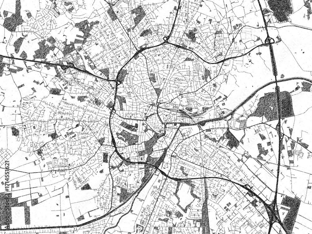 Fototapeta premium Minimalist monochrome city map of Oldenburg, Germany, illustrated with urban detail.