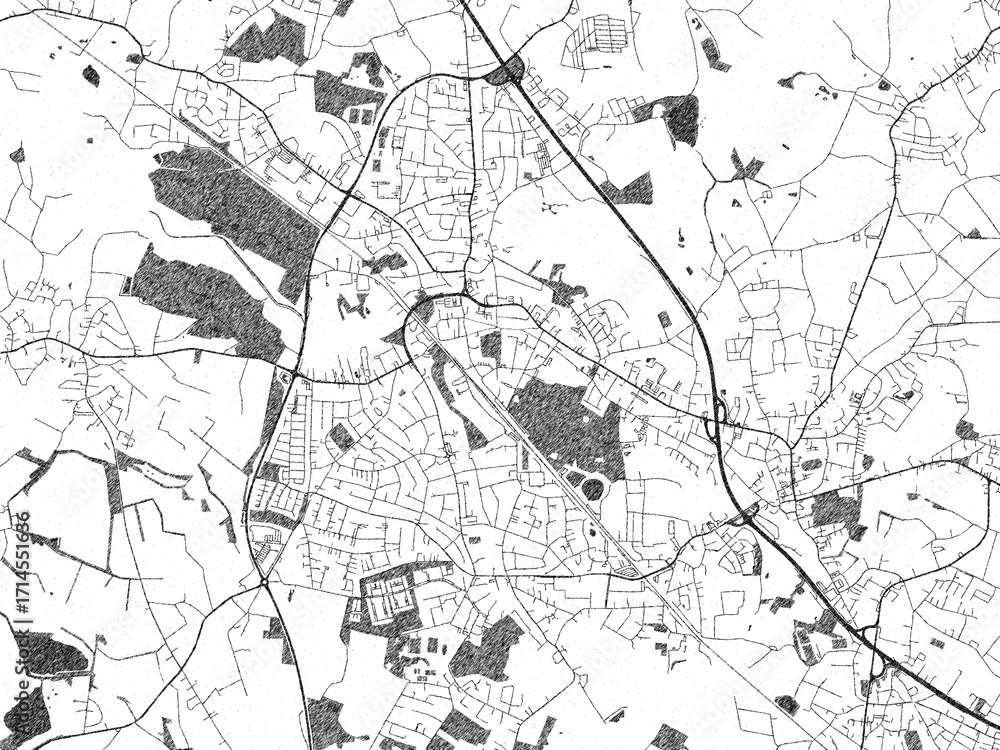 Naklejka premium Illustrated city map of Pinneberg, Germany, in black and white, showing roads and textures.