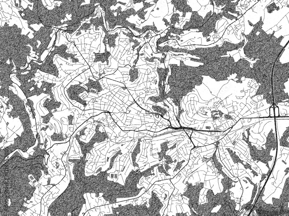 Naklejka premium Urban black and white map of Remscheid, Germany, designed in a sketch style for prints.
