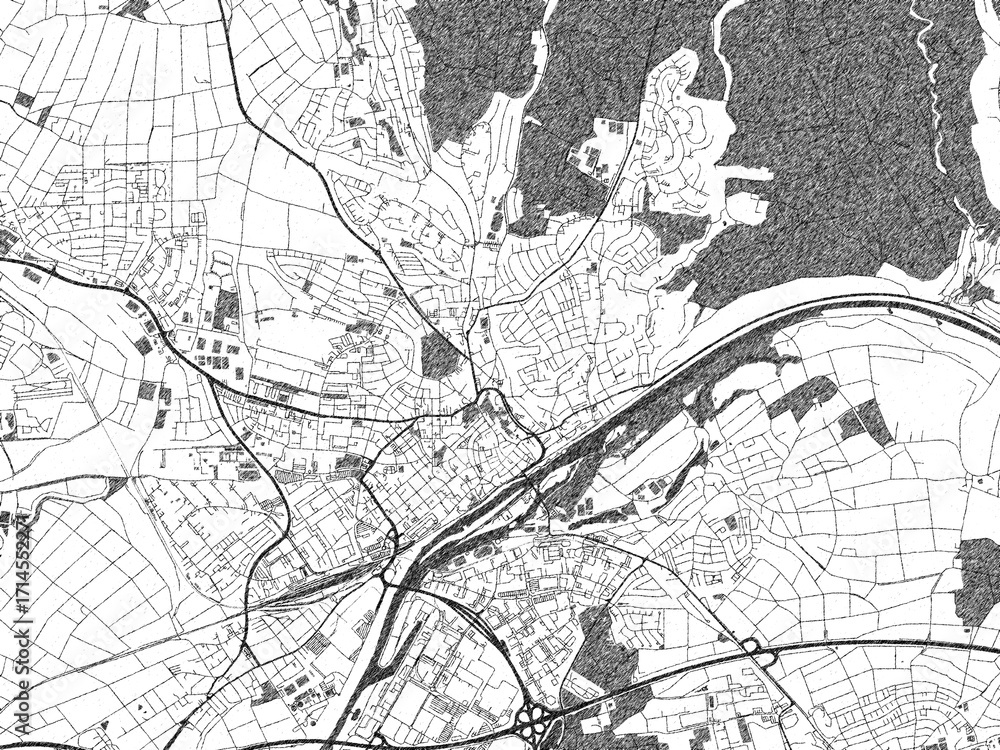 Naklejka premium Minimal poster-style map of Schweinfurt, Germany, hand-drawn in monochrome.