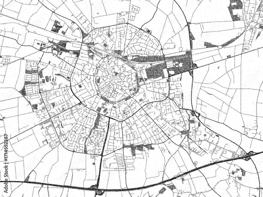 Naklejka premium Urban black and white map of Soest, Germany, designed in a sketch style for prints.