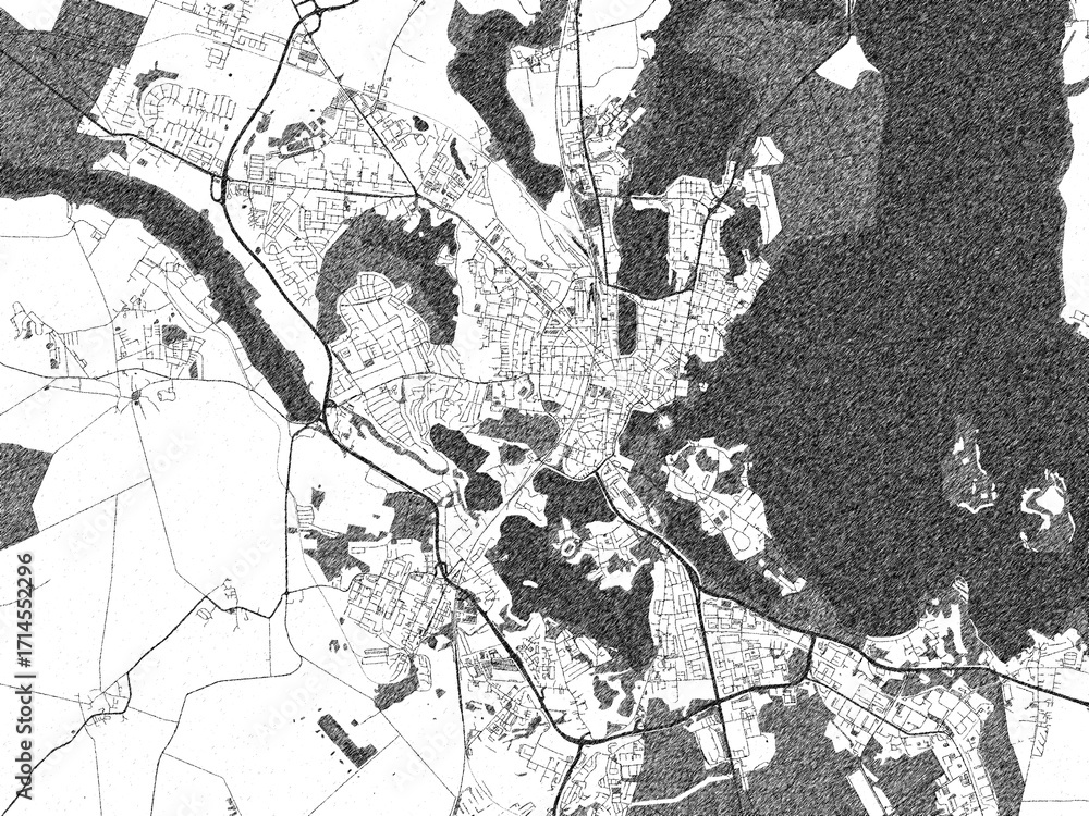 Naklejka premium Detailed black and white map of Schwerin, Germany, in artistic sketch style.