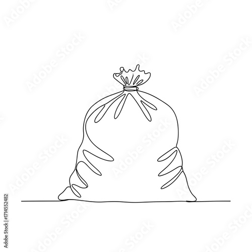 Garbage bag in minimalist one-line drawing style