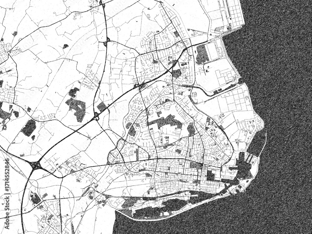 Obraz premium Poster-style sketch map of Wilhelmshaven, Germany, designed in artistic monochrome.