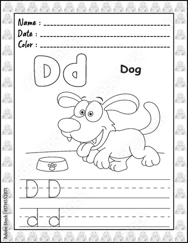 Bold and Easy Alphabet Coloring Page with Cute Animals for Adults and Kid. High resolution (300 DPI), Ready to print on standard 8.5x11-(A4) inch paper With (No Bleed), Black and White. Vector 