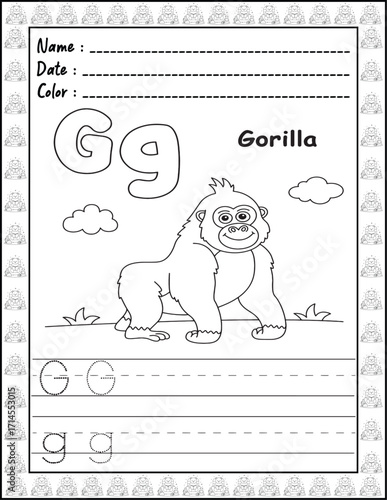 Bold and Easy Alphabet Coloring Page with Cute Animals for Adults and Kid. High resolution (300 DPI), Ready to print on standard 8.5x11-(A4) inch paper With (No Bleed), Black and White. Vector 