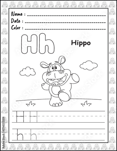 Bold and Easy Alphabet Coloring Page with Cute Animals for Adults and Kid. High resolution (300 DPI), Ready to print on standard 8.5x11-(A4) inch paper With (No Bleed), Black and White. Vector 
