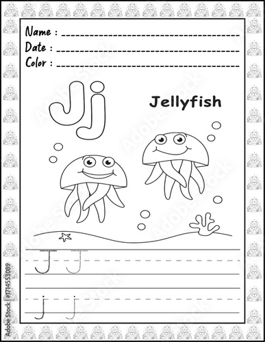 Bold and Easy Alphabet Coloring Page with Cute Animals for Adults and Kid. High resolution (300 DPI), Ready to print on standard 8.5x11-(A4) inch paper With (No Bleed), Black and White. Vector 