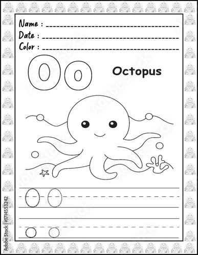 Bold and Easy Alphabet Coloring Page with Cute Animals for Adults and Kid. High resolution (300 DPI), Ready to print on standard 8.5x11-(A4) inch paper With (No Bleed), Black and White. Vector 