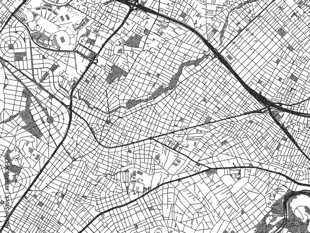 Fototapeta premium Monochrome hand-drawn map of Khalandrion, Greece, ideal for decorative and editorial use.