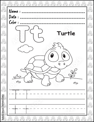 Bold and Easy Alphabet Coloring Page with Cute Animals for Adults and Kid. High resolution (300 DPI), Ready to print on standard 8.5x11-(A4) inch paper With (No Bleed), Black and White. Vector 