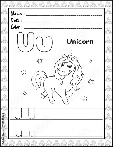 Bold and Easy Alphabet Coloring Page with Cute Animals for Adults and Kid. High resolution (300 DPI), Ready to print on standard 8.5x11-(A4) inch paper With (No Bleed), Black and White. Vector 