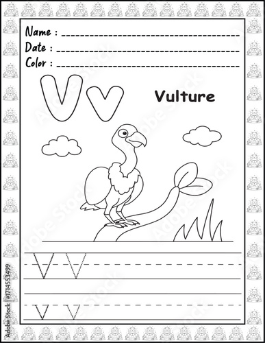 Bold and Easy Alphabet Coloring Page with Cute Animals for Adults and Kid. High resolution (300 DPI), Ready to print on standard 8.5x11-(A4) inch paper With (No Bleed), Black and White. Vector 