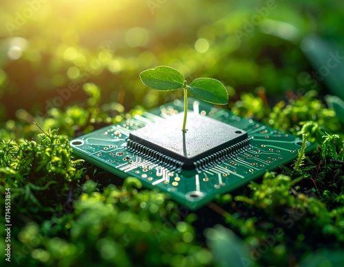 Green sprout on circuit board