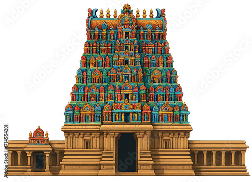 Meenakshi Amman Temple in Madurai, colorful gopuram tower, Hindu temple style 