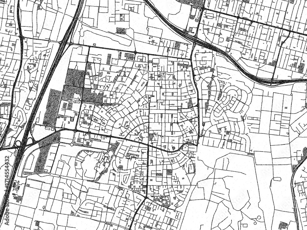 Fototapeta premium City map illustration of Herzliya, Israel, rendered in black and white sketch style.