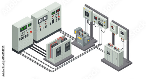 Industrial control panel isometric design for electrical systems and power management