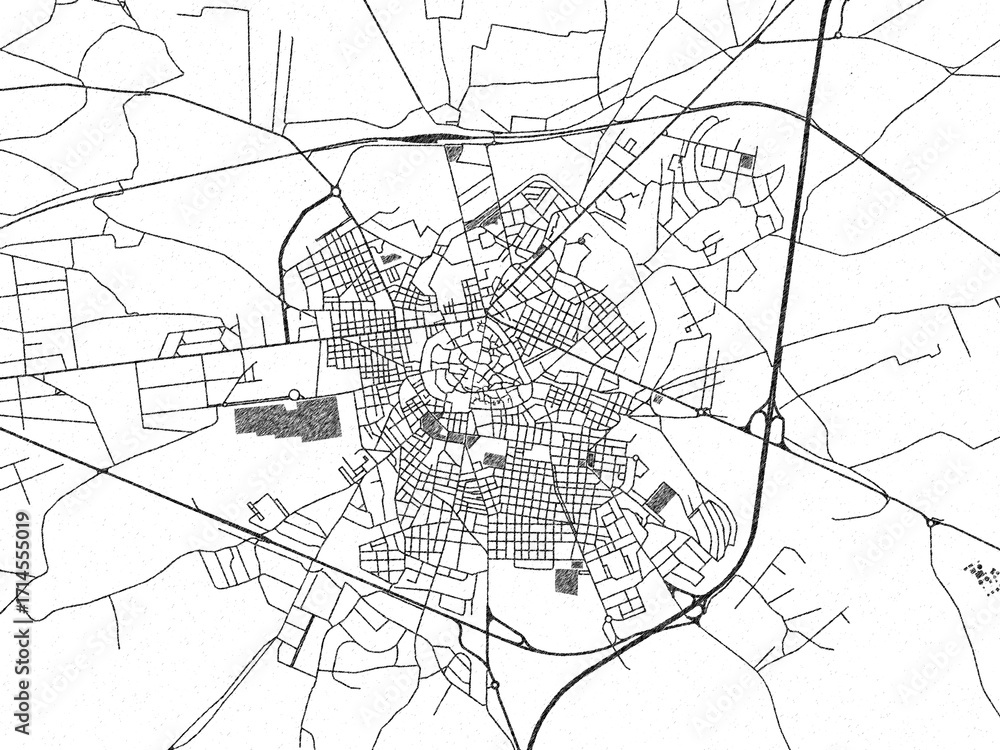 Naklejka premium Detailed black and white map of Altamura, Italy, in artistic sketch style.