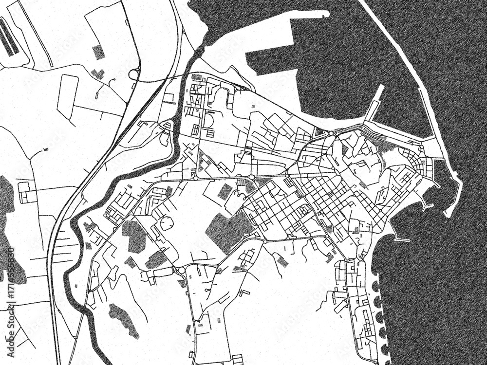 Obraz premium Urban black and white map of Crotone, Italy, designed in a sketch style for prints.