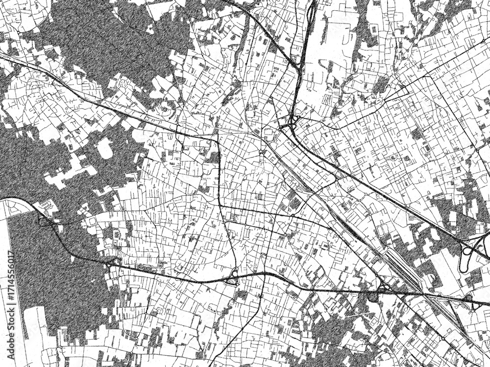Fototapeta premium Minimalist monochrome city map of Gallarate, Italy, illustrated with urban detail.