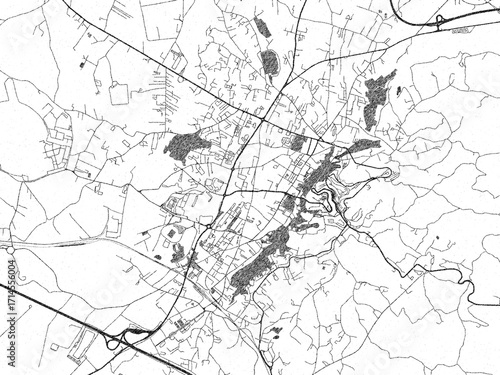 Tableau sur toile Black and white map poster of Frosinone, Italy, illustrated in hand-drawn style
