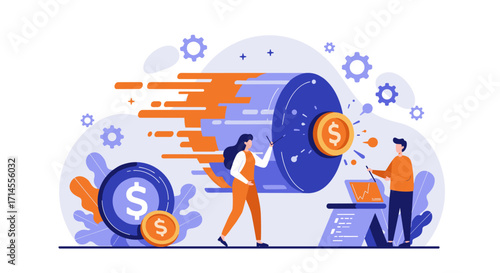 Dynamic business growth concept with coin motion and teamwork