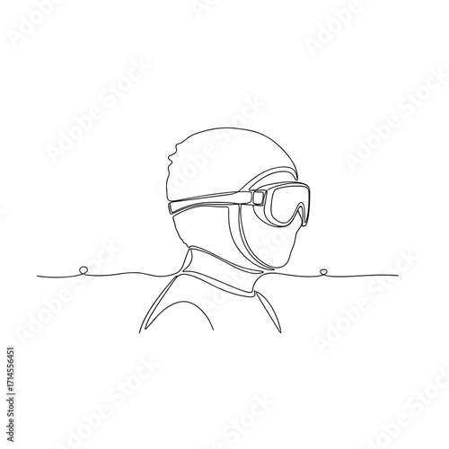 Swimmer with goggles in minimalist one-line drawing style