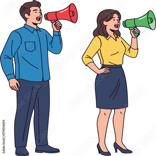 Communication, megaphone, announcement, speaker, voice, expression, advocacy, public speaking, teamwork, media, message, protest, shout, indoor, lifestyle, awareness, interaction, equality, 
