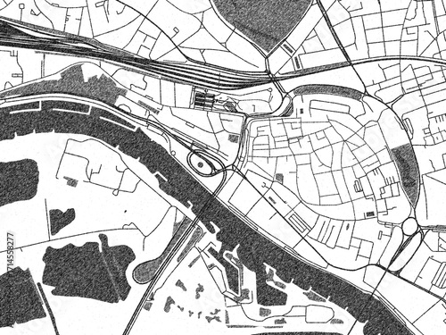 Fotografija Stylized black and white urban map of Arnhem Centrum, Netherlands, hand-drawn for decor and creative use